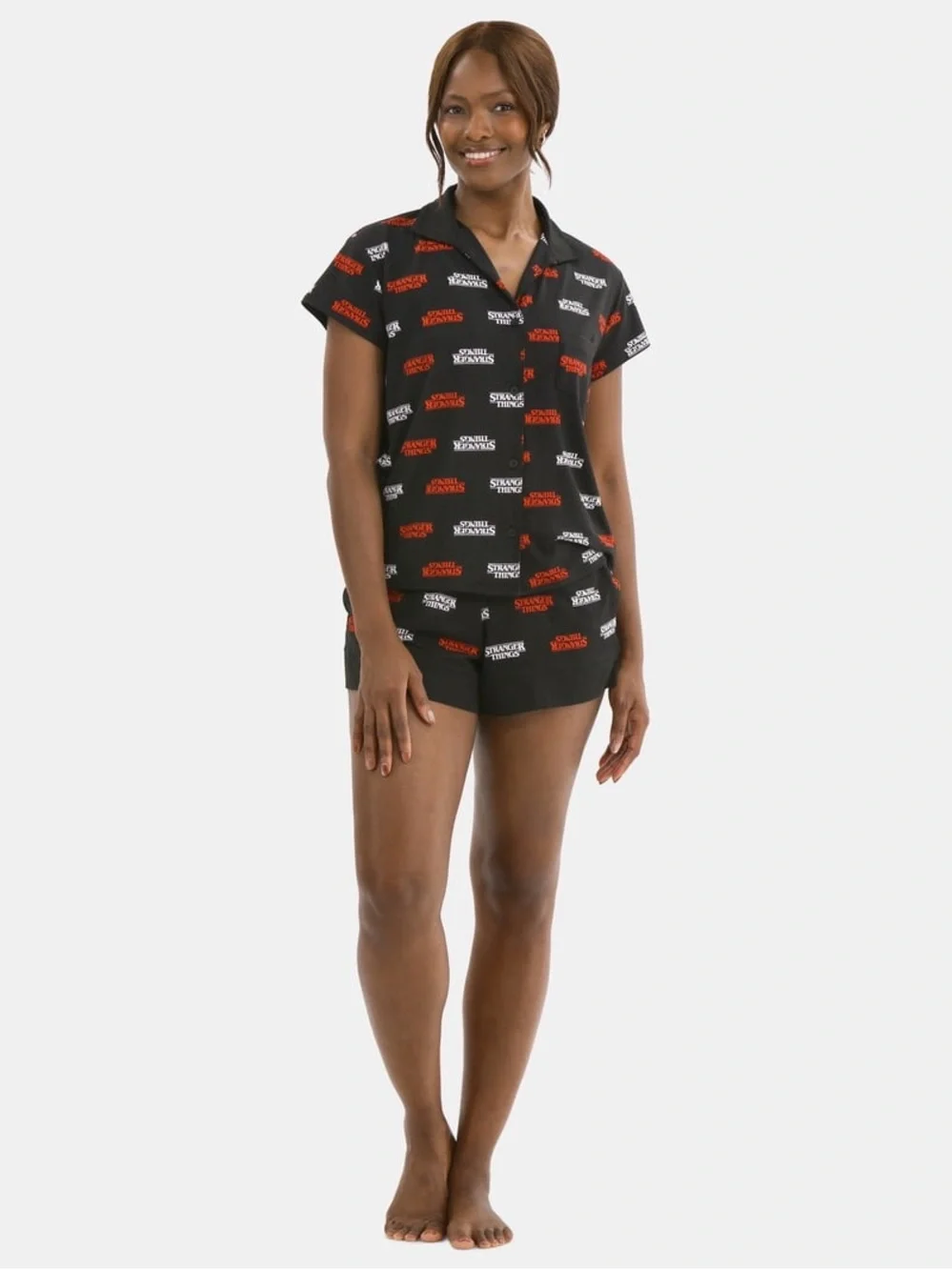 Netflix Stranger Things Women's Printed Notched Top and Shorts Pajama Set, 2-Pc